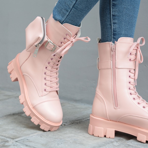 white combat boots with pouch