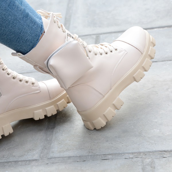 white combat boots with pouch