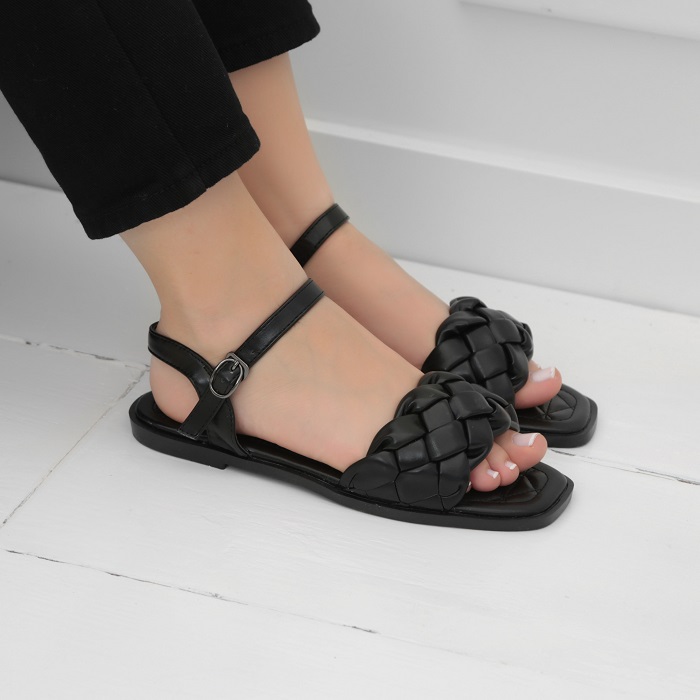 square toe braided flat sandals