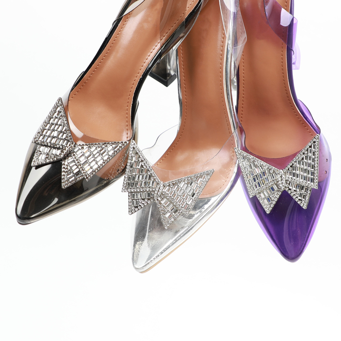 beaded bowknot decor square toe pyramid heels